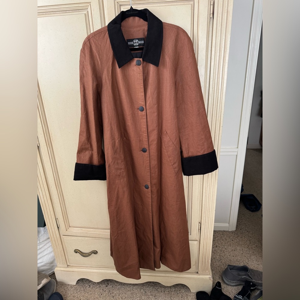 Brown Long Coat with Black Accents